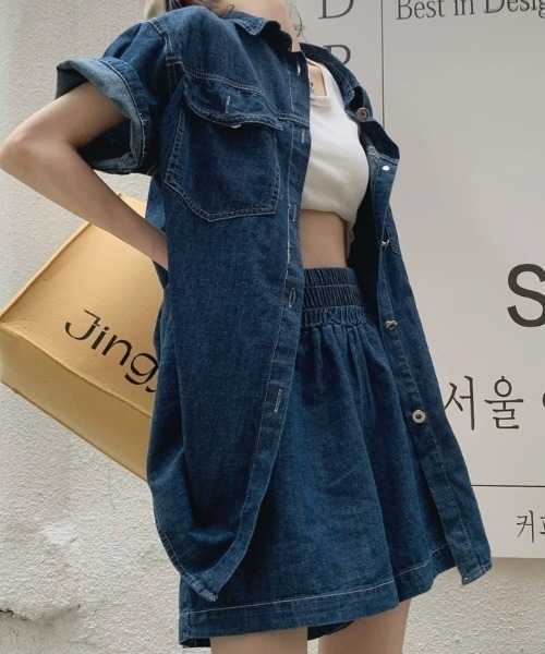 セットアップデニム  SONA セール】【デニムセットアップ】デニム半袖ジャケット×ショート