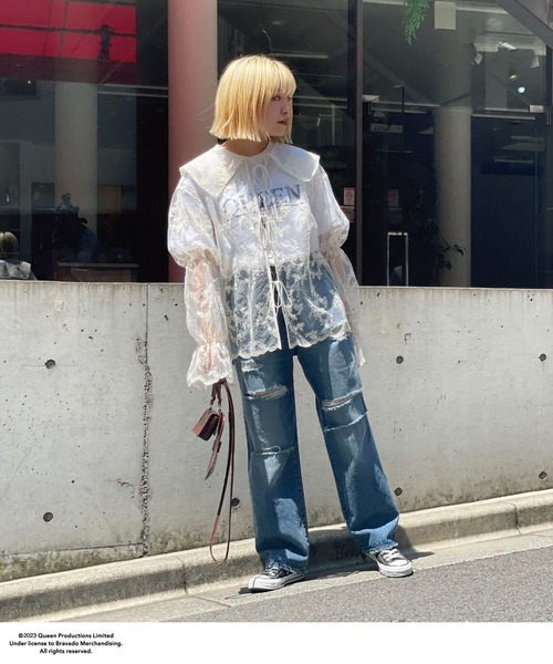 CIAOPANIC（チャオパニック）の「ビッグカラーレース刺繍ブラウス（シャツ/ブラウス・レディース・オフホワイト/ブラック/ピンク・FREE）」の5枚目の写真