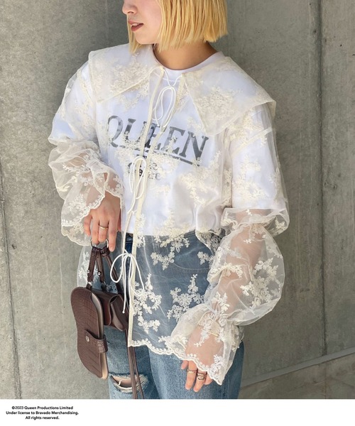 CIAOPANIC（チャオパニック）の「ビッグカラーレース刺繍ブラウス（シャツ/ブラウス・レディース・オフホワイト/ブラック/ピンク・FREE）」の7枚目の写真