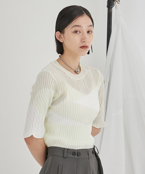 PUBLIC TOKYO（パブリックトウキョウ）の「シアーインターシャニット/プルオーバー（ニット/セーター・レディース・アイボリー/その他2・FREE）」の3枚目の写真