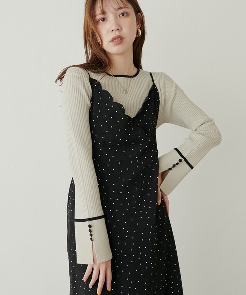 natural couture（ナチュラルクチュール）の「WEB限定 / 袖口釦配色ニット（ニット/セーター・レディース・ブルー/ブラック/グレイッシュベージュ/モカ/オフホワイト・FREE）」の22枚目の写真