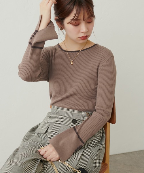 natural couture（ナチュラルクチュール）の「WEB限定 / 袖口釦配色ニット（ニット/セーター・レディース・ブルー/ブラック/グレイッシュベージュ/モカ/オフホワイト・FREE）」の17枚目の写真