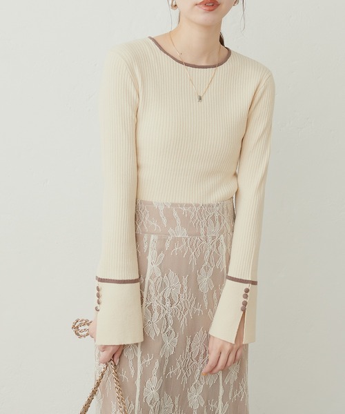 natural couture（ナチュラルクチュール）の「WEB限定 / 袖口釦配色ニット（ニット/セーター・レディース・ブルー/ブラック/グレイッシュベージュ/モカ/オフホワイト・FREE）」の8枚目の写真