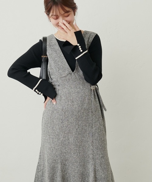 natural couture（ナチュラルクチュール）の「WEB限定 / 袖口釦配色ニット（ニット/セーター・レディース・ブルー/ブラック/グレイッシュベージュ/モカ/オフホワイト・FREE）」の13枚目の写真