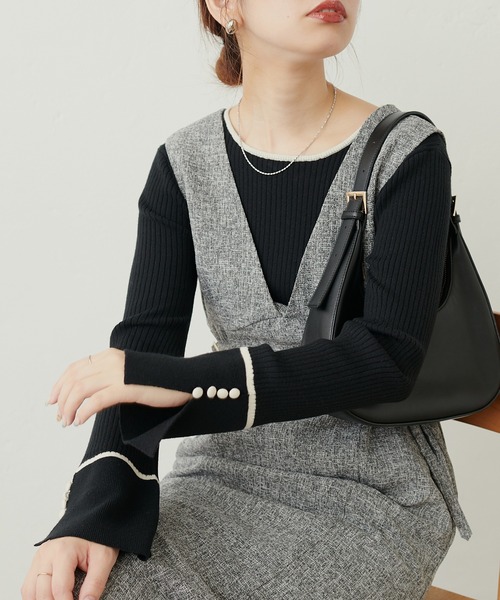 natural couture（ナチュラルクチュール）の「WEB限定 / 袖口釦配色ニット（ニット/セーター・レディース・ブルー/ブラック/グレイッシュベージュ/モカ/オフホワイト・FREE）」の11枚目の写真