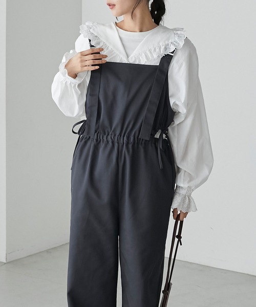 forksy.（フォルクシー）の「【forksy.】ウエストカットアウトシャーリングサロペット（サロペット/オーバーオール・レディース・グレイッシュベージュ/チャコール・FREE）」の8枚目の写真