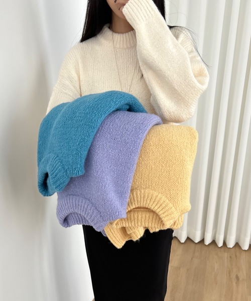 Didot.showroom(ディドット ショールーム)の「ウールブレンド ボリューム マカロンカラー ニット(ニット/セーター・レディース・ブルー/ラベンダー/イエロー/クリーム・FREE)」の1枚目の写真