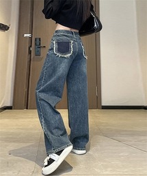 フリンジデニムワイドパンツ