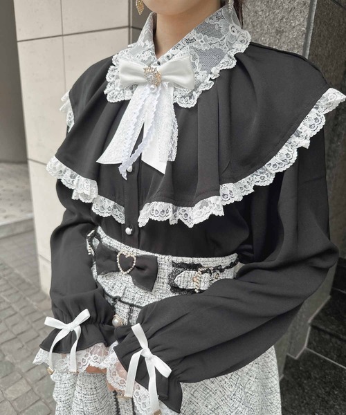 ROJITA（ロジータ）の「フレアボリュームケープライクブラウス（シャツ/ブラウス・レディース・パープル/ブラック/ホワイト・FREE）」の16枚目の写真