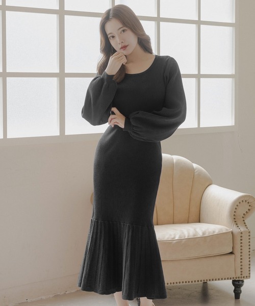 Julia Boutique（ジュリアブティック）の「ウエストマークリブニットマーメイドワンピース/23565（ワンピース・レディース・ブラック/アイボリー/オールドローズ系・ONE）」の8枚目の写真