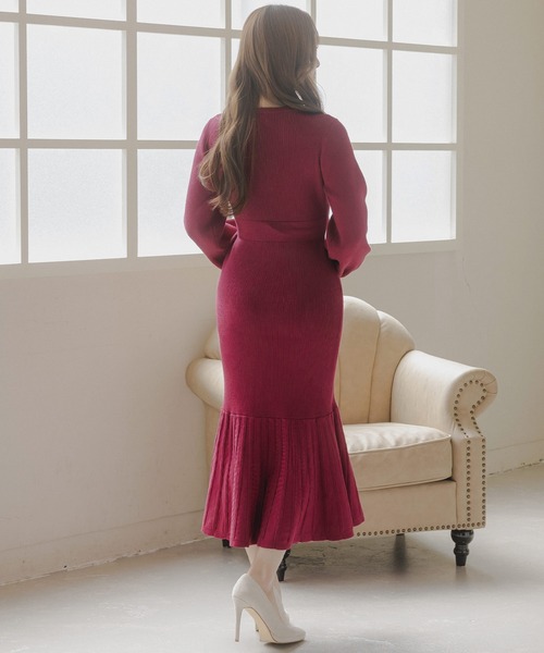 Julia Boutique（ジュリアブティック）の「ウエストマークリブニットマーメイドワンピース/23565（ワンピース・レディース・ブラック/アイボリー/オールドローズ系・ONE）」の10枚目の写真