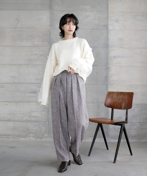 LIAN（リアン）の「袖チュールニットプルオーバー（ニット/セーター・レディース・アイボリー/ブラック/グレー・FREE）」の8枚目の写真