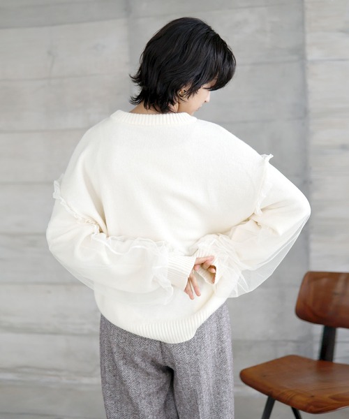 LIAN（リアン）の「袖チュールニットプルオーバー（ニット/セーター・レディース・アイボリー/ブラック/グレー・FREE）」の9枚目の写真