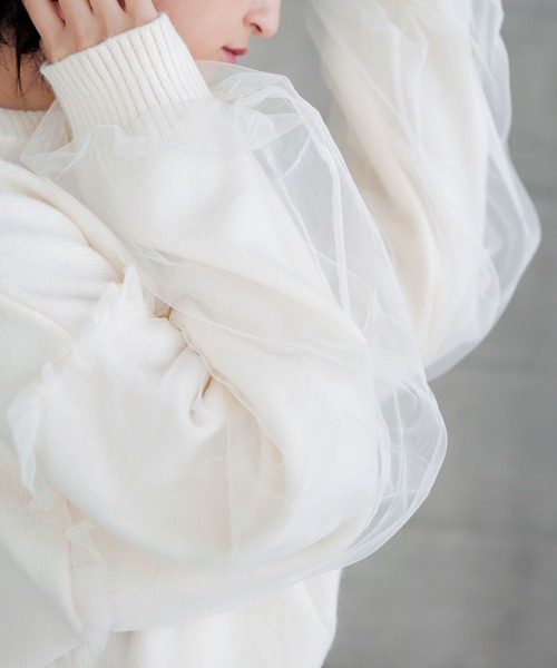 LIAN（リアン）の「袖チュールニットプルオーバー（ニット/セーター・レディース・アイボリー/ブラック/グレー・FREE）」の11枚目の写真