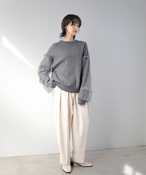 LIAN（リアン）の「袖チュールニットプルオーバー（ニット/セーター・レディース・アイボリー/ブラック/グレー・FREE）」の12枚目の写真