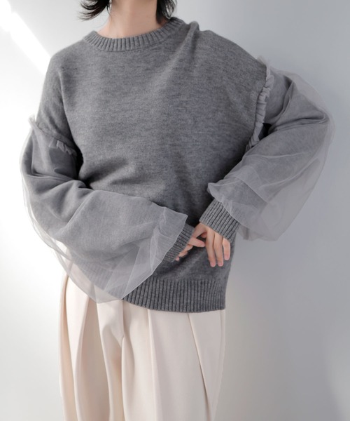 LIAN（リアン）の「袖チュールニットプルオーバー（ニット/セーター・レディース・アイボリー/ブラック/グレー・FREE）」の13枚目の写真