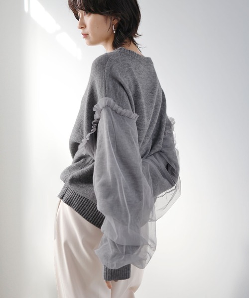 LIAN（リアン）の「袖チュールニットプルオーバー（ニット/セーター・レディース・アイボリー/ブラック/グレー・FREE）」の14枚目の写真