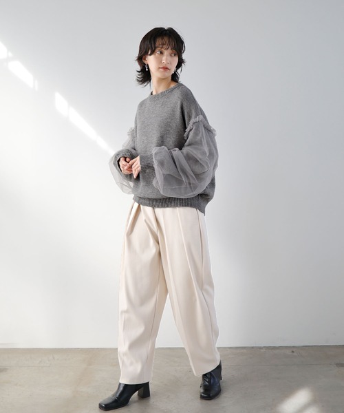 LIAN（リアン）の「袖チュールニットプルオーバー（ニット/セーター・レディース・アイボリー/ブラック/グレー・FREE）」の15枚目の写真