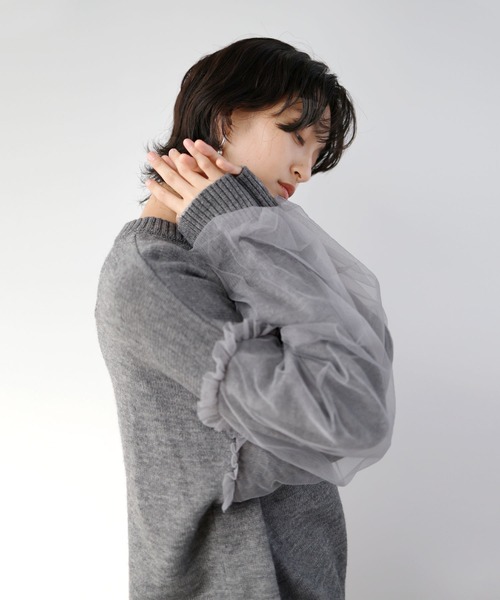 LIAN（リアン）の「袖チュールニットプルオーバー（ニット/セーター・レディース・アイボリー/ブラック/グレー・FREE）」の16枚目の写真