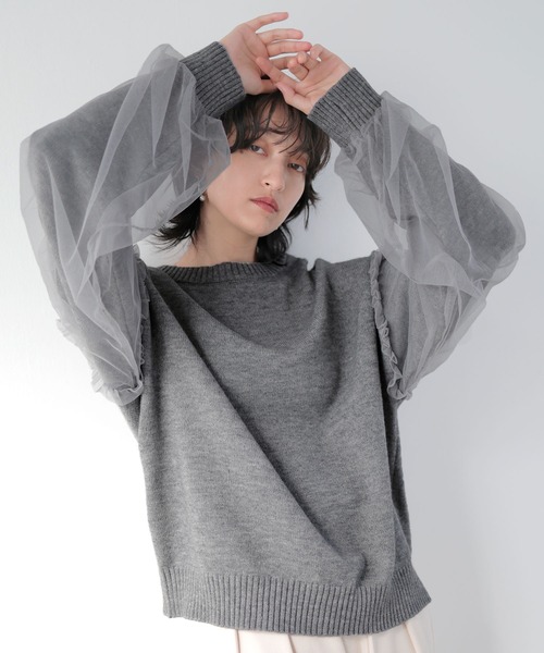 LIAN（リアン）の「袖チュールニットプルオーバー（ニット/セーター・レディース・アイボリー/ブラック/グレー・FREE）」の18枚目の写真