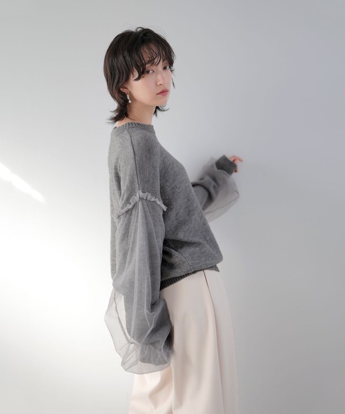 LIAN（リアン）の「袖チュールニットプルオーバー（ニット/セーター・レディース・アイボリー/ブラック/グレー・FREE）」の19枚目の写真