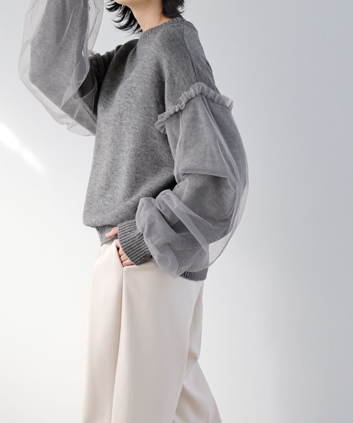 LIAN（リアン）の「袖チュールニットプルオーバー（ニット/セーター・レディース・アイボリー/ブラック/グレー・FREE）」の20枚目の写真