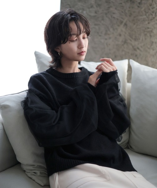 LIAN（リアン）の「袖チュールニットプルオーバー（ニット/セーター・レディース・アイボリー/ブラック/グレー・FREE）」の21枚目の写真