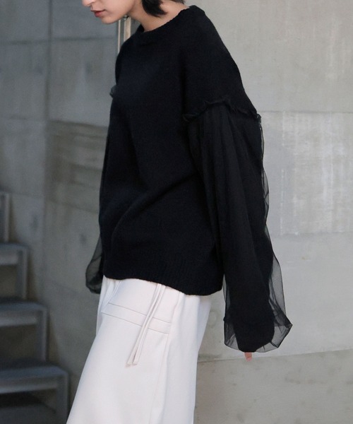 LIAN（リアン）の「袖チュールニットプルオーバー（ニット/セーター・レディース・アイボリー/ブラック/グレー・FREE）」の22枚目の写真