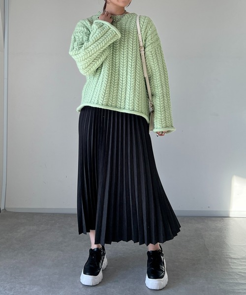 un dix cors（アンディコール）の「ケーブルニットプルオーバー（ニット/セーター・レディース・ライトグレー/ミント・FREE）」の12枚目の写真