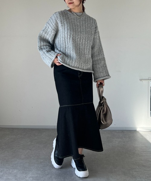 un dix cors（アンディコール）の「ケーブルニットプルオーバー（ニット/セーター・レディース・ライトグレー/ミント・FREE）」の20枚目の写真