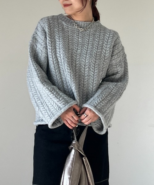 un dix cors（アンディコール）の「ケーブルニットプルオーバー（ニット/セーター・レディース・ライトグレー/ミント・FREE）」の15枚目の写真