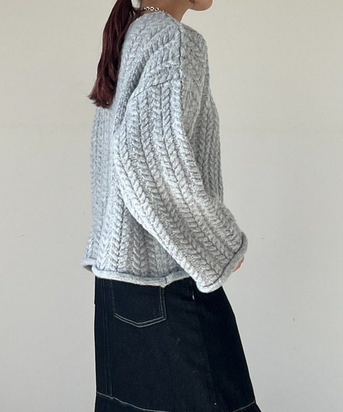 un dix cors（アンディコール）の「ケーブルニットプルオーバー（ニット/セーター・レディース・ライトグレー/ミント・FREE）」の16枚目の写真