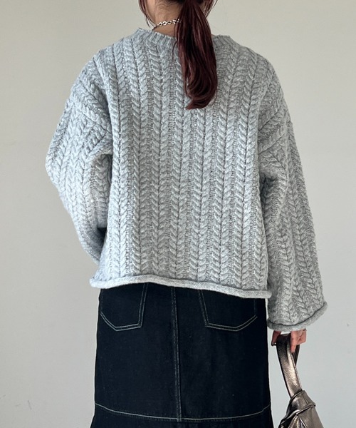 un dix cors（アンディコール）の「ケーブルニットプルオーバー（ニット/セーター・レディース・ライトグレー/ミント・FREE）」の17枚目の写真