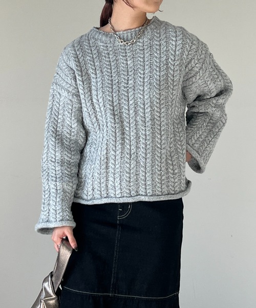 un dix cors（アンディコール）の「ケーブルニットプルオーバー（ニット/セーター・レディース・ライトグレー/ミント・FREE）」の19枚目の写真