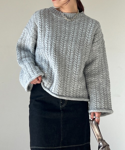 un dix cors（アンディコール）の「ケーブルニットプルオーバー（ニット/セーター・レディース・ライトグレー/ミント・FREE）」の18枚目の写真