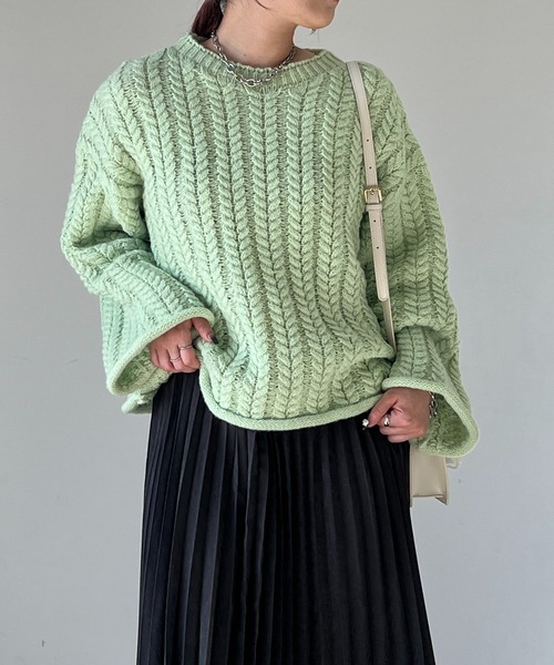 un dix cors（アンディコール）の「ケーブルニットプルオーバー（ニット/セーター・レディース・ライトグレー/ミント・FREE）」の7枚目の写真