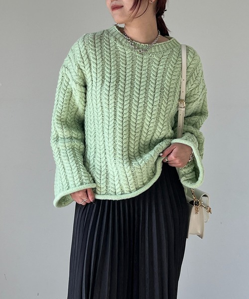 un dix cors（アンディコール）の「ケーブルニットプルオーバー（ニット/セーター・レディース・ライトグレー/ミント・FREE）」の8枚目の写真