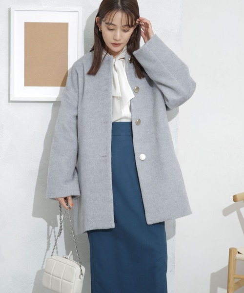 NANO universe（ナノユニバース）の「シャギーノーカラーコート（ノーカラーコート・レディース・その他1/ブラック/ライトグレー・FREE）」の3枚目の写真