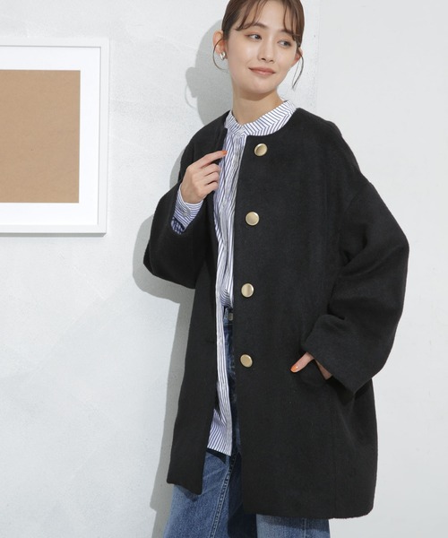 NANO universe（ナノユニバース）の「シャギーノーカラーコート（ノーカラーコート・レディース・その他1/ブラック/ライトグレー・FREE）」の2枚目の写真