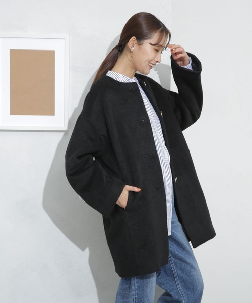 NANO universe（ナノユニバース）の「シャギーノーカラーコート（ノーカラーコート・レディース・その他1/ブラック/ライトグレー・FREE）」の12枚目の写真