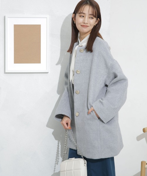 NANO universe（ナノユニバース）の「シャギーノーカラーコート（ノーカラーコート・レディース・その他1/ブラック/ライトグレー・FREE）」の4枚目の写真