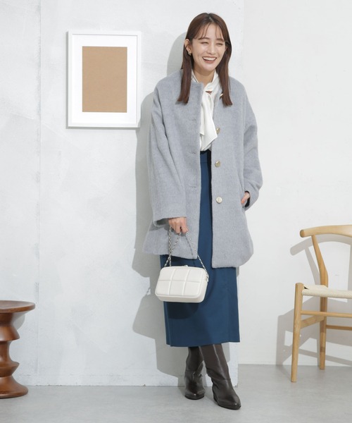 NANO universe（ナノユニバース）の「シャギーノーカラーコート（ノーカラーコート・レディース・その他1/ブラック/ライトグレー・FREE）」の7枚目の写真