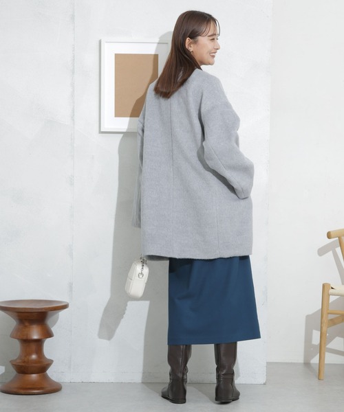 NANO universe（ナノユニバース）の「シャギーノーカラーコート（ノーカラーコート・レディース・その他1/ブラック/ライトグレー・FREE）」の9枚目の写真