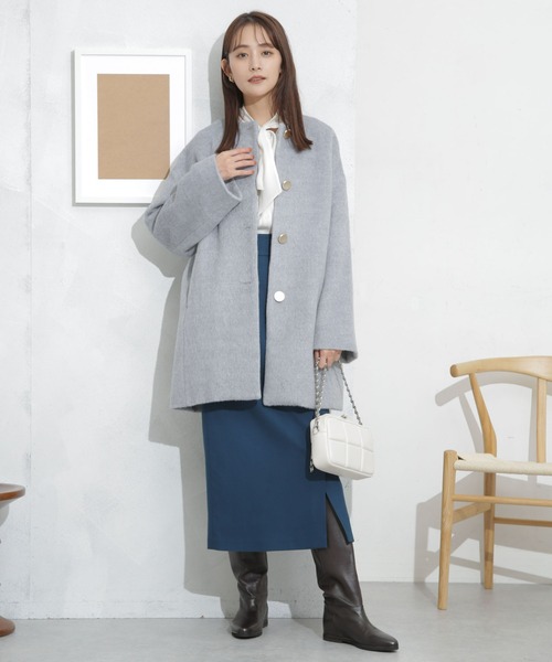 NANO universe（ナノユニバース）の「シャギーノーカラーコート（ノーカラーコート・レディース・その他1/ブラック/ライトグレー・FREE）」の10枚目の写真