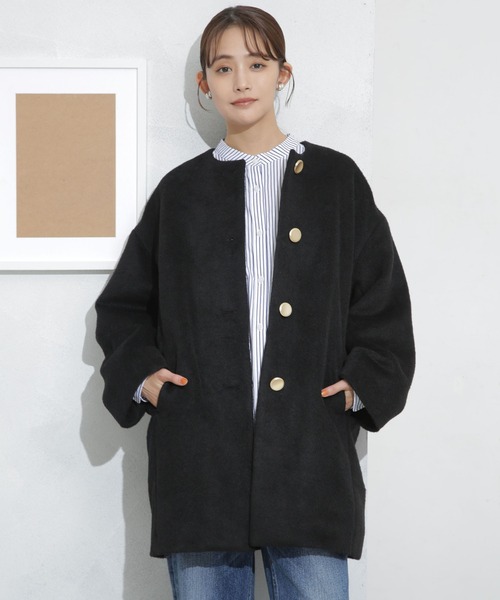 NANO universe（ナノユニバース）の「シャギーノーカラーコート（ノーカラーコート・レディース・その他1/ブラック/ライトグレー・FREE）」の11枚目の写真