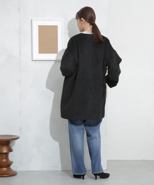 NANO universe（ナノユニバース）の「シャギーノーカラーコート（ノーカラーコート・レディース・その他1/ブラック/ライトグレー・FREE）」の15枚目の写真