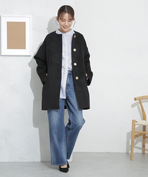 NANO universe（ナノユニバース）の「シャギーノーカラーコート（ノーカラーコート・レディース・その他1/ブラック/ライトグレー・FREE）」の17枚目の写真