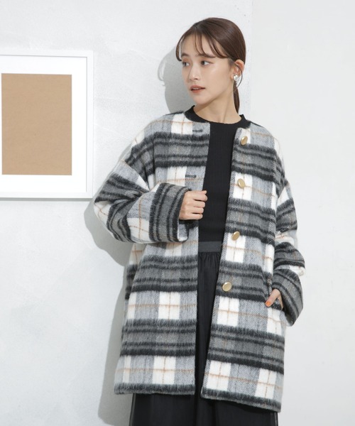 NANO universe（ナノユニバース）の「シャギーノーカラーコート（ノーカラーコート・レディース・その他1/ブラック/ライトグレー・FREE）」の18枚目の写真