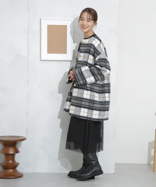 NANO universe（ナノユニバース）の「シャギーノーカラーコート（ノーカラーコート・レディース・その他1/ブラック/ライトグレー・FREE）」の21枚目の写真