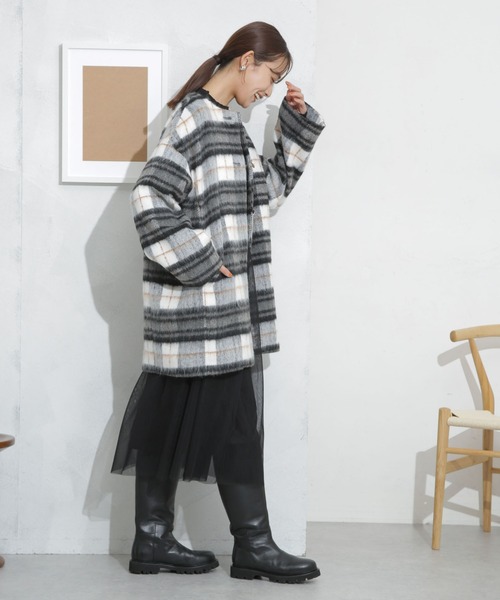 NANO universe（ナノユニバース）の「シャギーノーカラーコート（ノーカラーコート・レディース・その他1/ブラック/ライトグレー・FREE）」の22枚目の写真